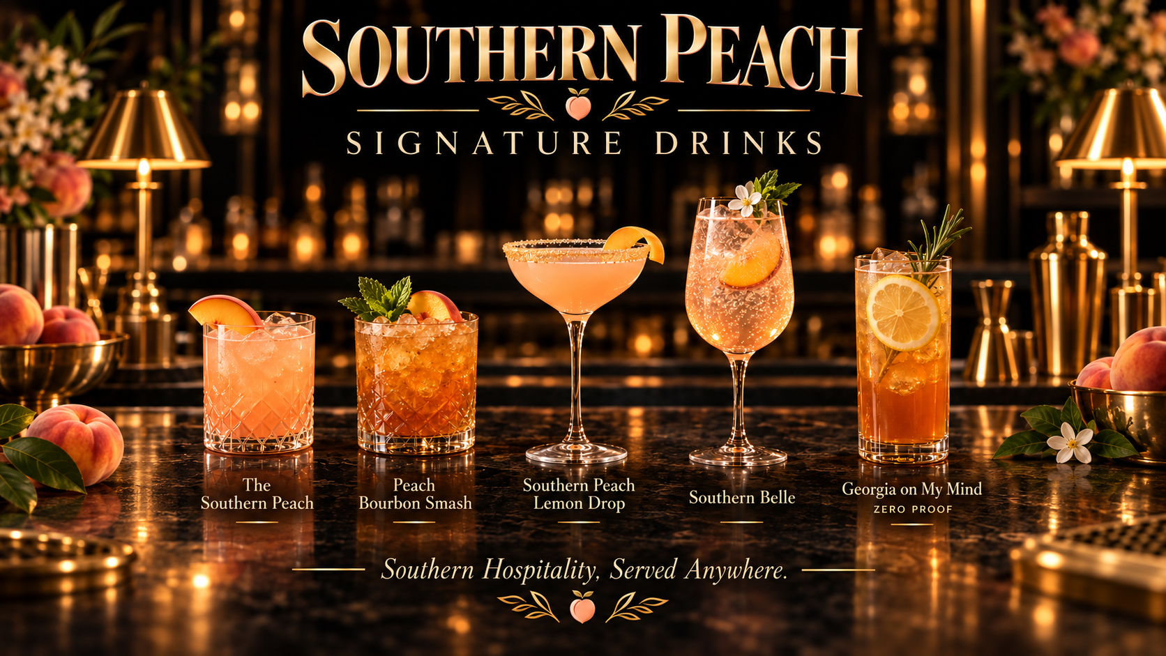 Southern Peach signature cocktails beautifully presented